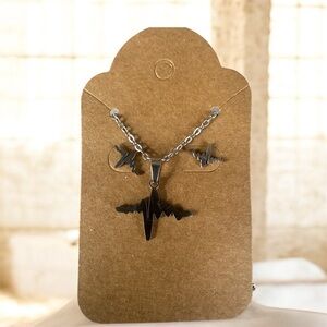 Silver Heartbeat Necklace and Earring Set
